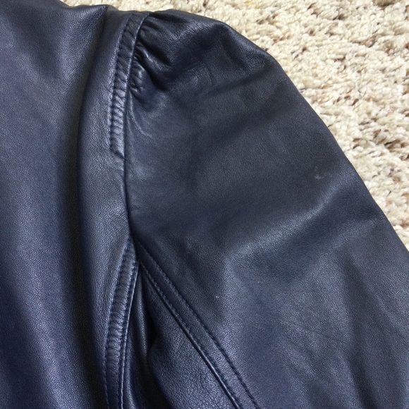 Rebecca Taylor Navy Blue Leather Moto Jacket - Picture 9 of 11